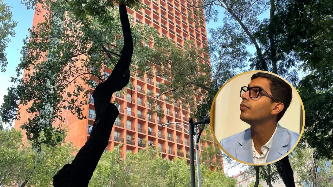 Edificio en Reforma donde fue hallado sin vida regidor de Tamaulipas y regidor Bryan Nicolas Vicente Salinas. Foto: Iván Macías y @Facebook/Bryan Nicolas | Canva