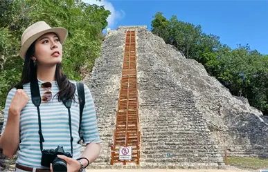 Inauguran una nueva escalinata para subir al basamento más alto de la zona arqueológica de Cobá en Quintana Roo
