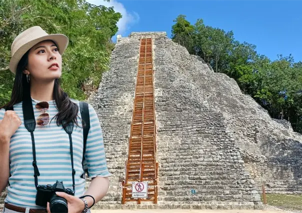 Inauguran una nueva escalinata para subir al basamento m&aacute;s alto de la zona arqueol&oacute;gica de Cob&aacute; en Quintana Roo