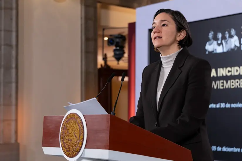 imagen recuadro Marcela Figueroa en conferencia de prensa del 9 de diciembre. Foto: Presidencia de la República