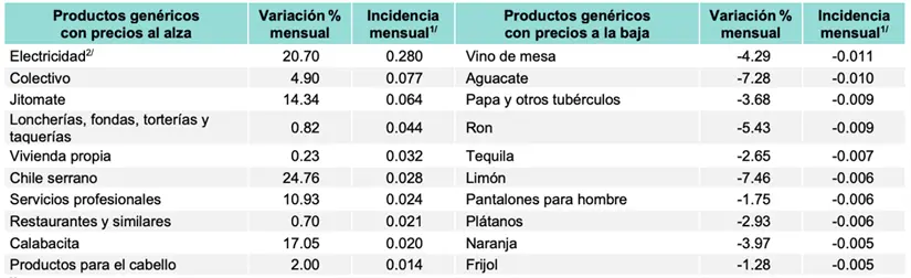 imagen recuadro Variación e incidencia de productos genéricos en el Índice Nacional de Precios al Consumidor. Captura de pantalla: INEGI