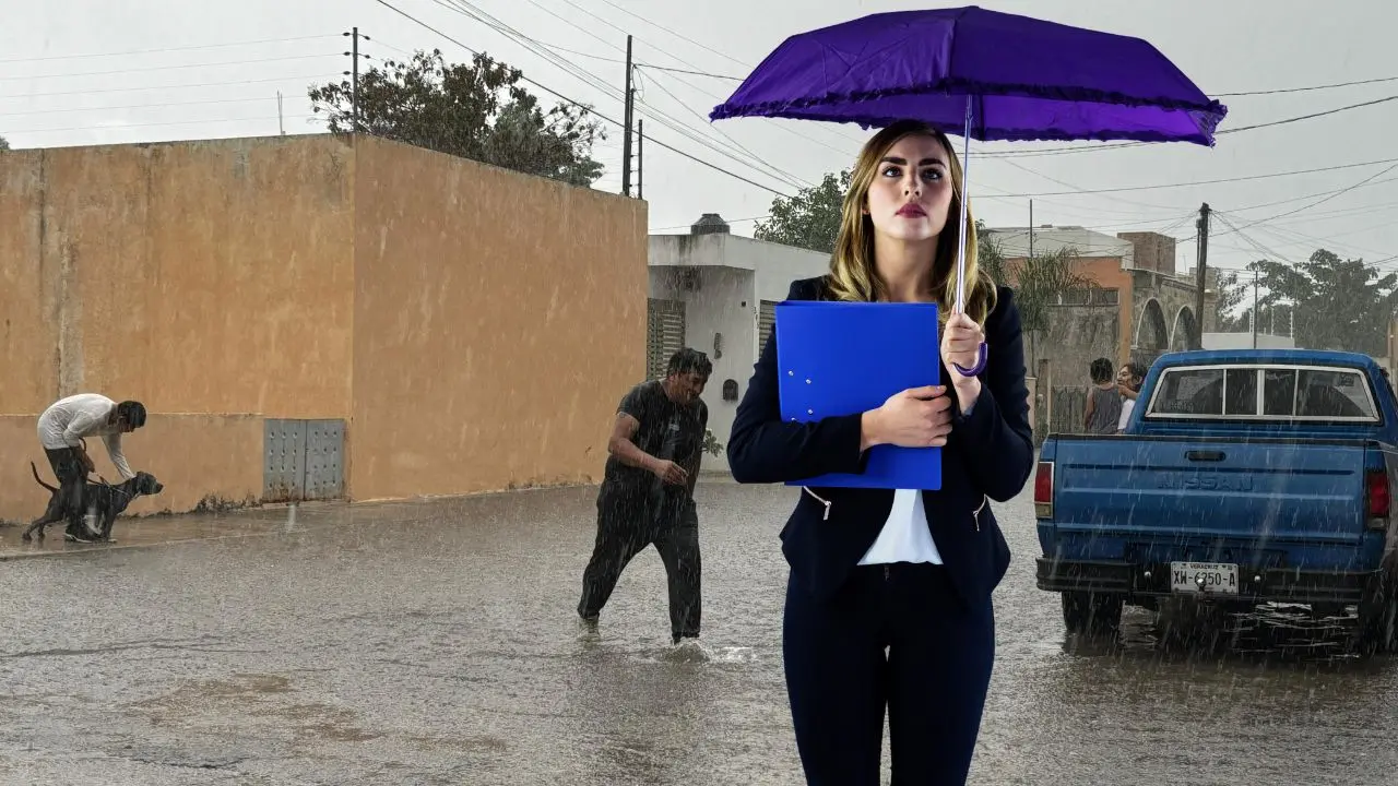 Una calle de Mérida luce encharcada por la lluvia vespertina que cae sobre la ciudad.- Fuente archivo POSTA y Canva
