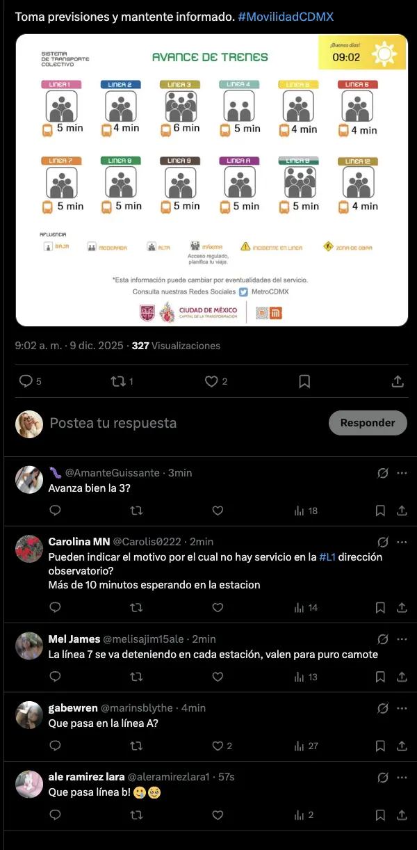 imagen recuadro Avance del Metro CDMX Foto: X (@MetroCDMX)
