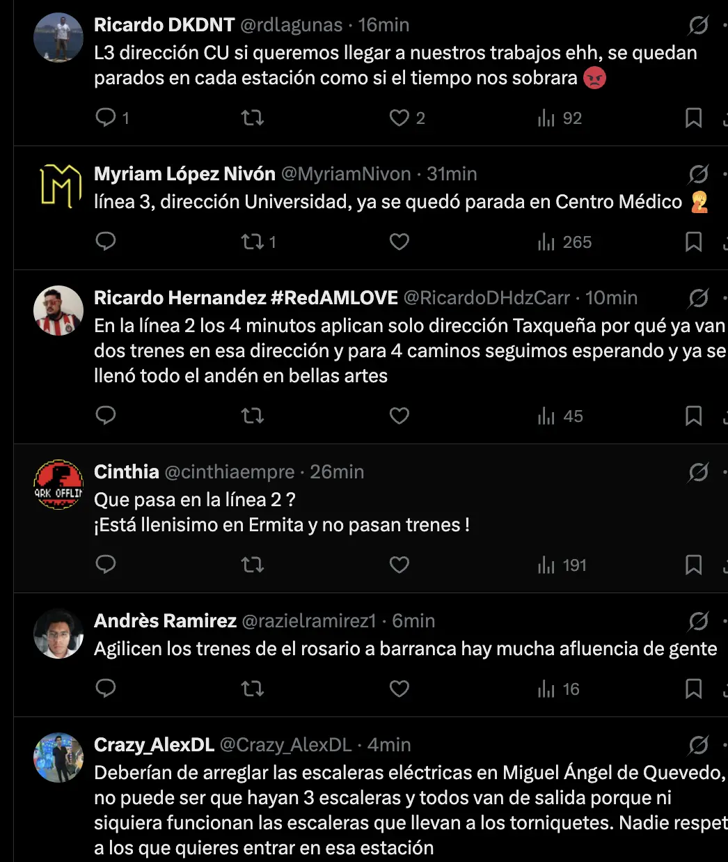 imagen recuadro Comentarios servicio del STC Metro CDMX. Foto: captura X (MetroCDMX)