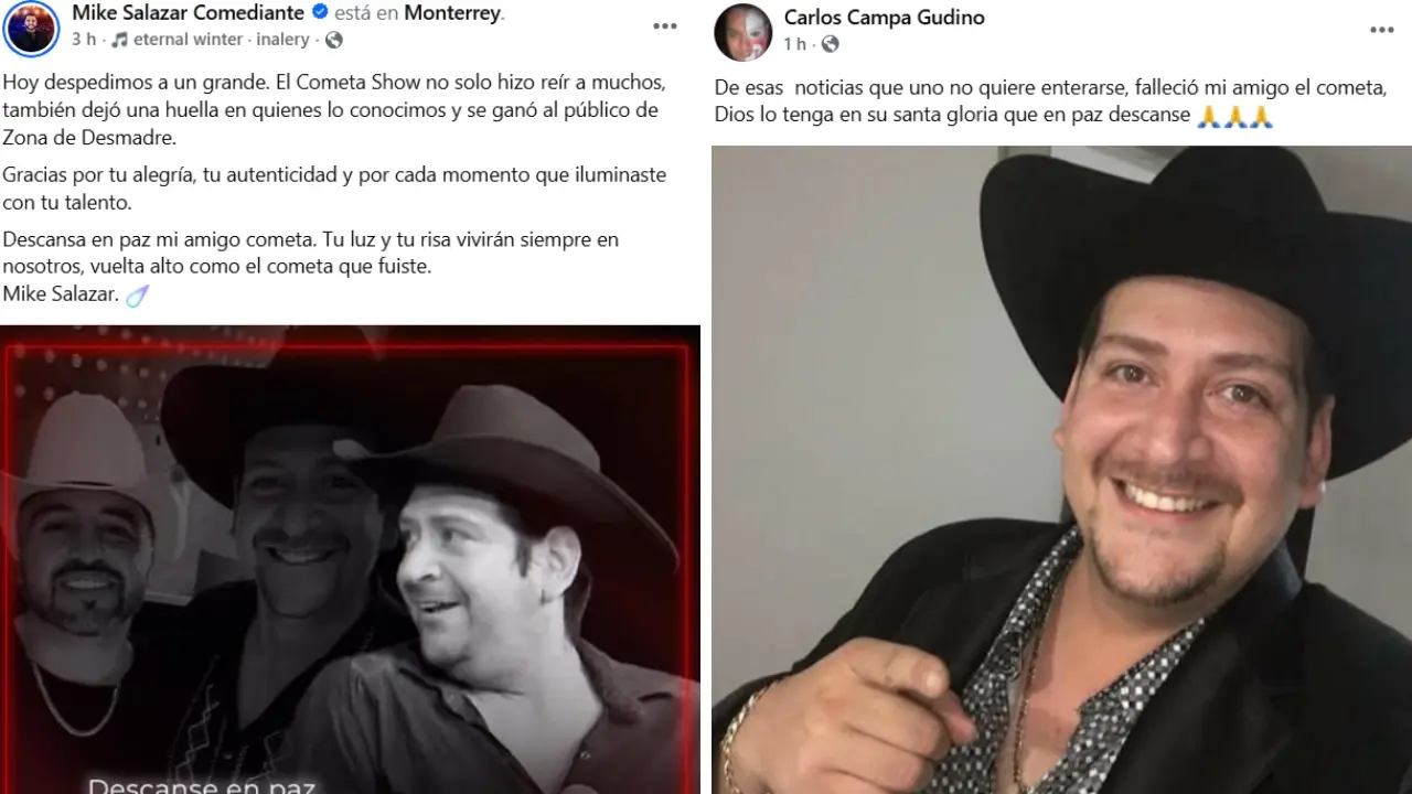 Mensajes en redes sociales de colegas del comediante El Cometa Show que falleció este lunes 8 de diciembre. Foto: Redes Sociales I Facebook Mike Salazar I Facebook Carlos Campa