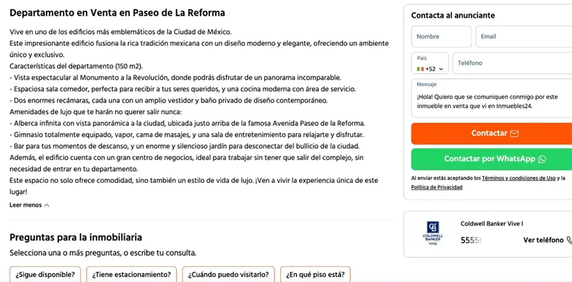 imagen recuadro Anuncio sobre el departamento en Reforma donde fue hallado sin vida regidor de Tamaulipas. Foto: Inmuebles 24.com