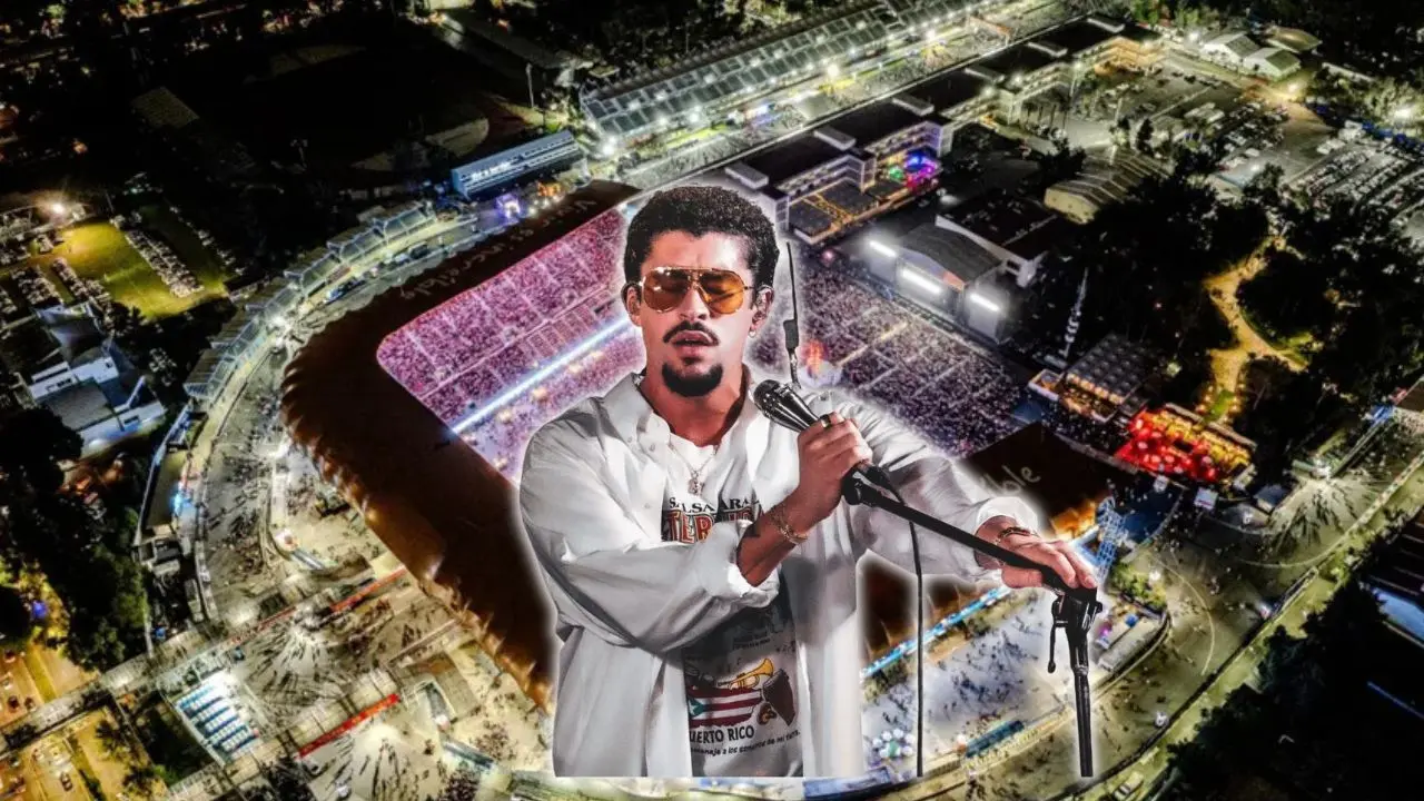 Estadio GNP, Bad Bunny cantando Foto: Ocesa | IG (@benoposts) | Canva