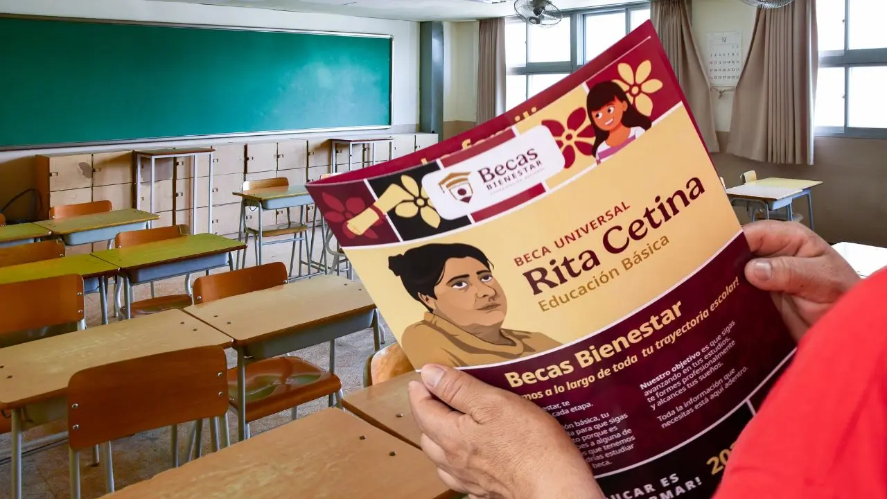 Al frente, aspecto de un folleto que muestra información sobre la beca Rota Cetina.- Fuente Falcomtransmedia y Canva