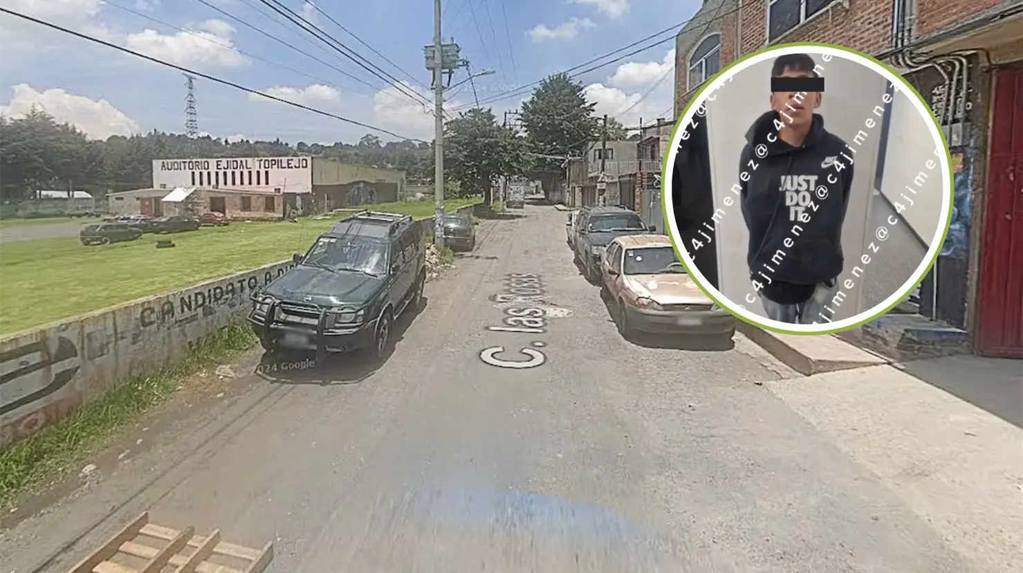 Calles de Topilejo en la alcaldía Tlalpan y presunto ladón detenido. Foto: Google Maps y X @C4 Jiménez