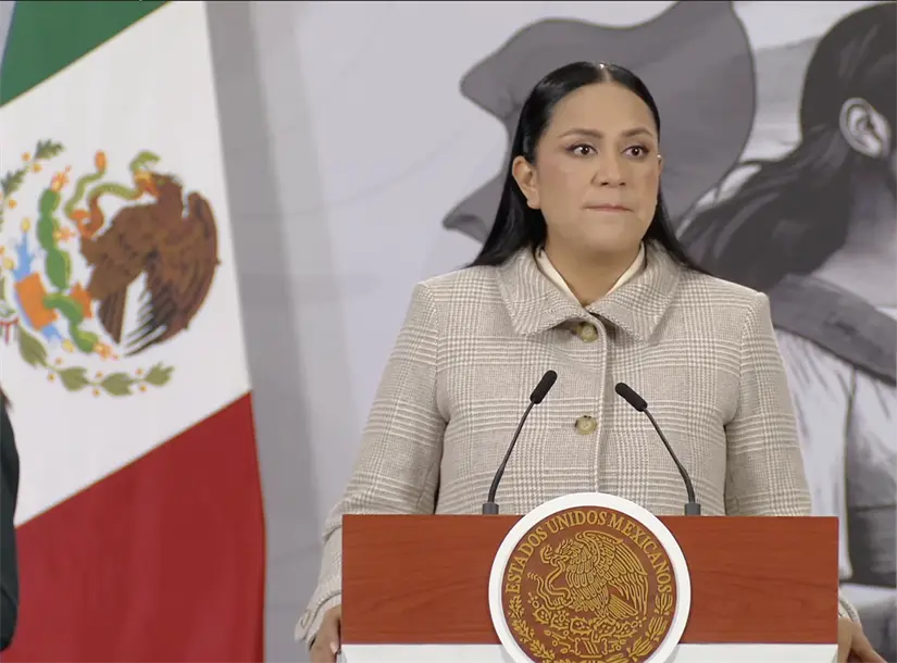 imagen recuadro Ariadna Montiel en conferencia de prensa del 10 de diciembre. Captura de pantalla: YouTube (Claudia Sheinbaum)