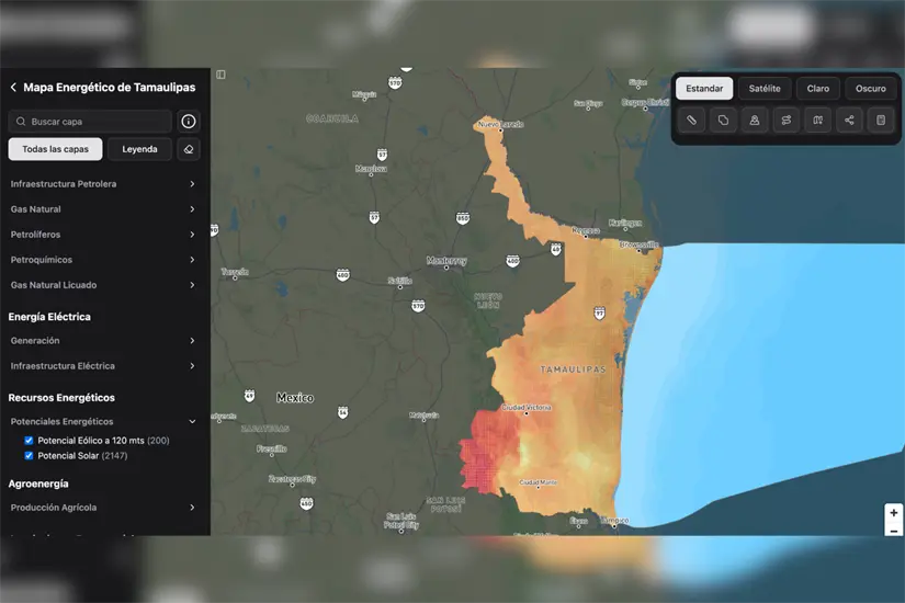 Potencial solar de Tamaulipas, de acuerdo a los datos de la plataforma SIEET. Foto: SEDENER