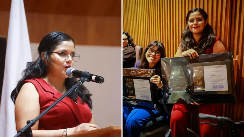 imagen recuadro Ariadna Esmeralda Ávila García sostiene reconocimiento otorgado por la CEDH BCS. Foto: Cortesía Iván Castro.