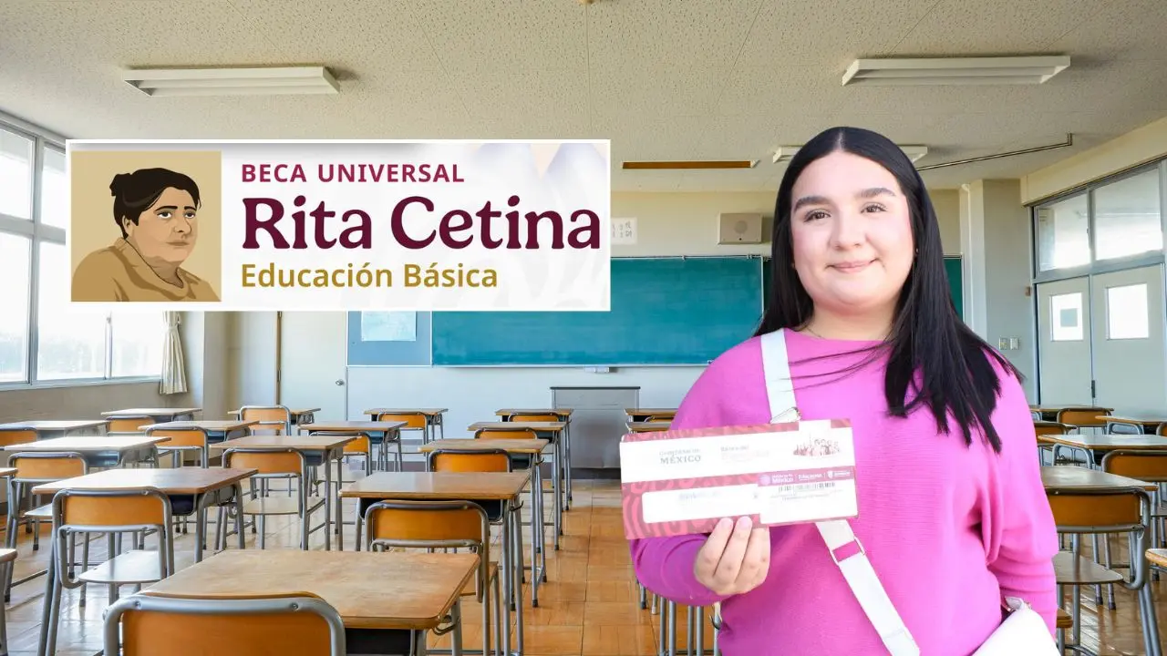 Una beneficiaria muestra una de las tarjetas que sirven para recibir la beca Rita Cetina.- Fuente Apoyos del Bienestar y Canva