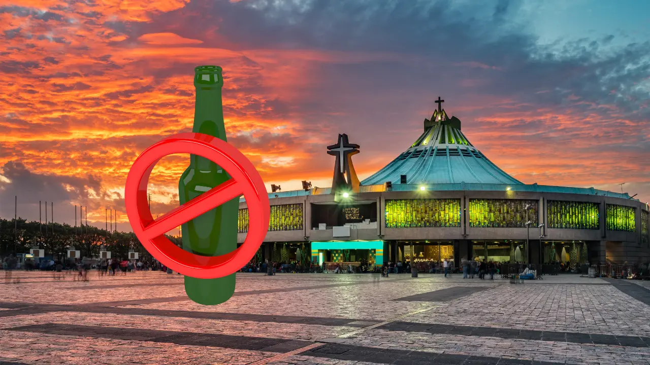 Basílica de Guadalupe e imagen de la prohibición de venta de alcohol por Ley Seca en algunas alcaldías de la CDMX | Canva Pro