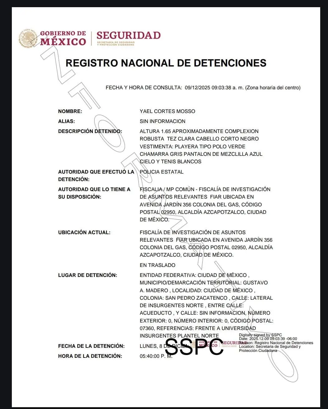 imagen recuadro Comunicado de la fiscalía de la CDMX sobre la detención de Yael