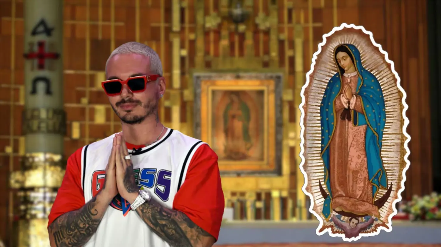 J Balvin compartió por medio de sus redes sociales unas medallas que compró al visitar a la Virgen de Guadalupe durante su estancia por el país. Foto. Especial/Canva.