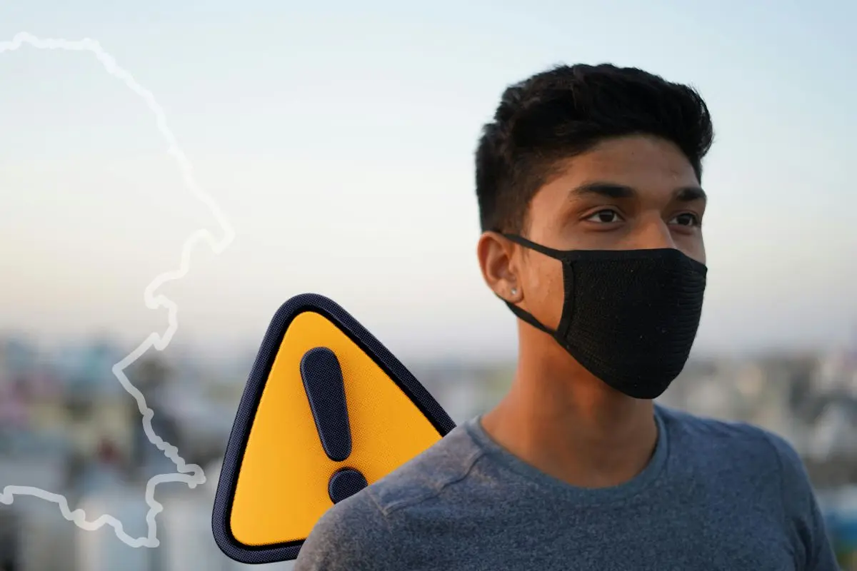 Persona con cubrebocas ilustra la alerta por síntomas de gripe en temporada invernal / Foto: Composición de Canva