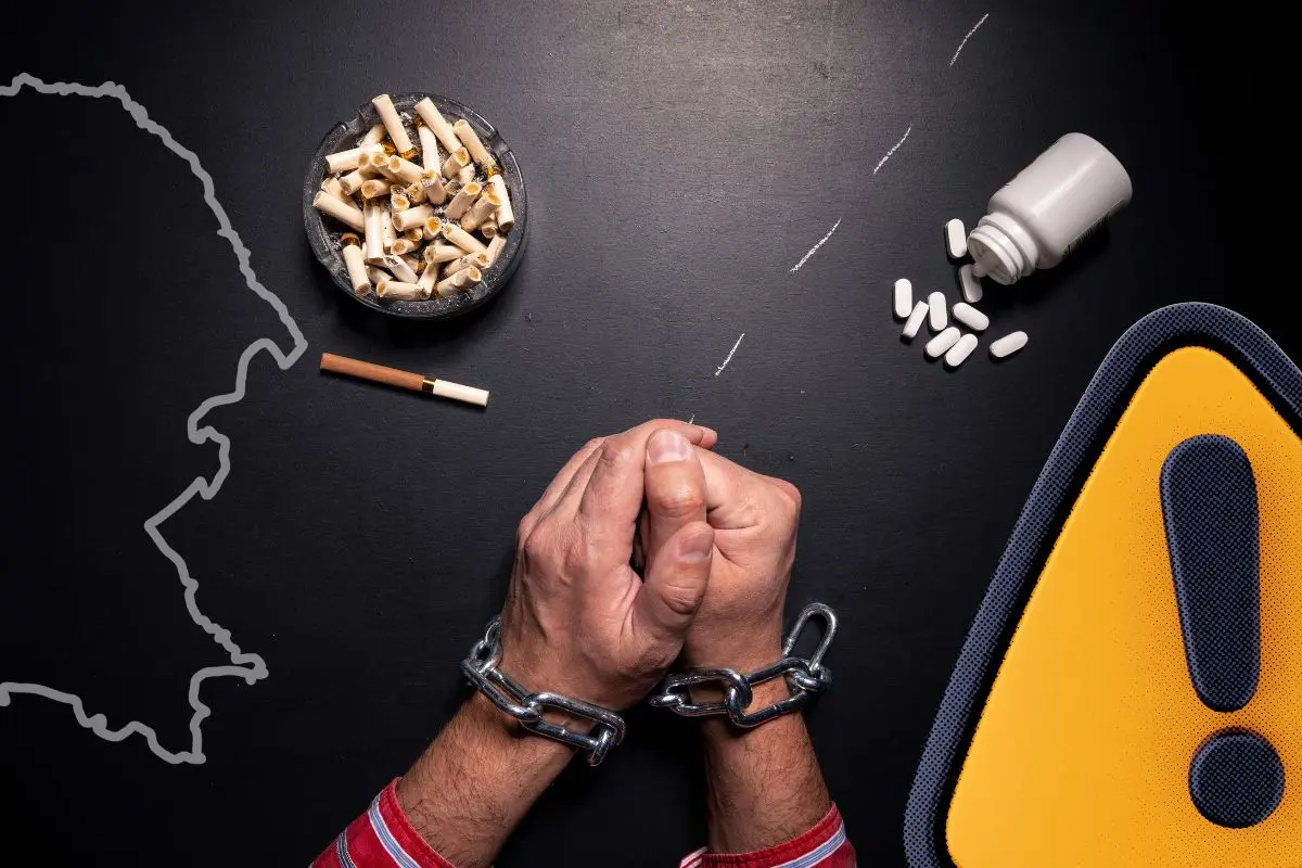 Persona encadenada representa la lucha contra las adicciones en Coahuila / Foto: Composición de Canva