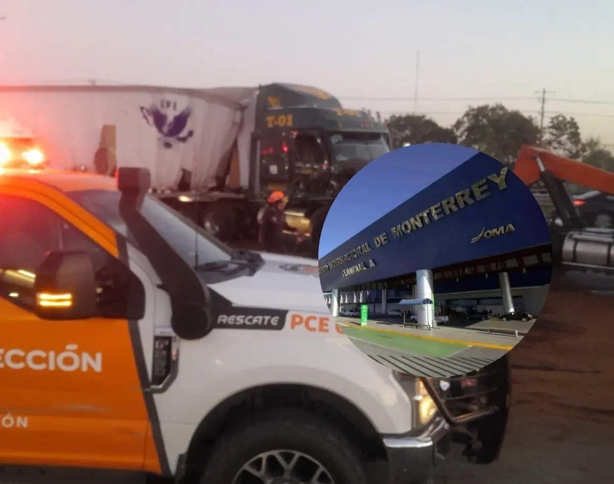 El choque en boulevard Miguel de la Madrid ocurrió en un punto donde el flujo hacia la Autopista a Cadereyta. Foto: Canva | Protección Civil de Nuevo León | POSTA.