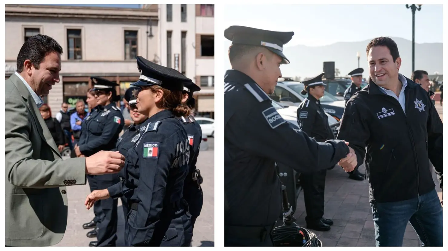 El alcalde Javier Díaz con elementos de Seguridad en Saltillo. (Javier Díaz)
