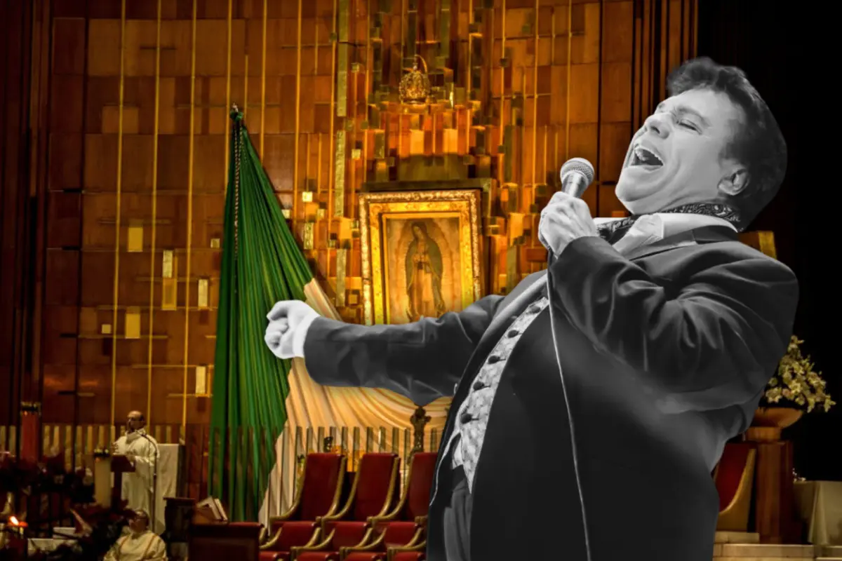 Juan Gabriel interpreta “La Guadalupana” en la Plaza de Toros México en 1998, en una de sus actuaciones más recordadas por los fieles (Foto: IG @soyjuangabriel / Web, arquidiocesismexico.org.mx / Canva)