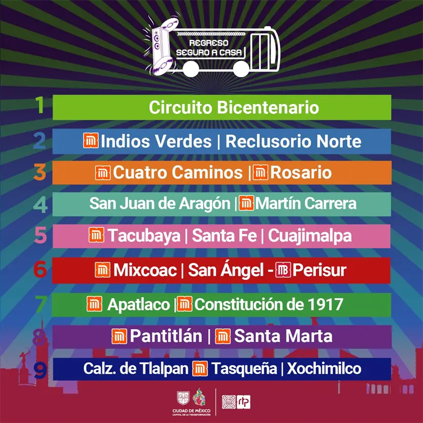Rutas de RTP tras concierto de Bad Bunny. Foto: X @RTP_CiudadDeMex