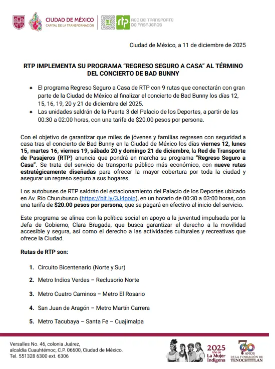 Comunicado de RTP. Foto: X @RTP_CiudadDeMex