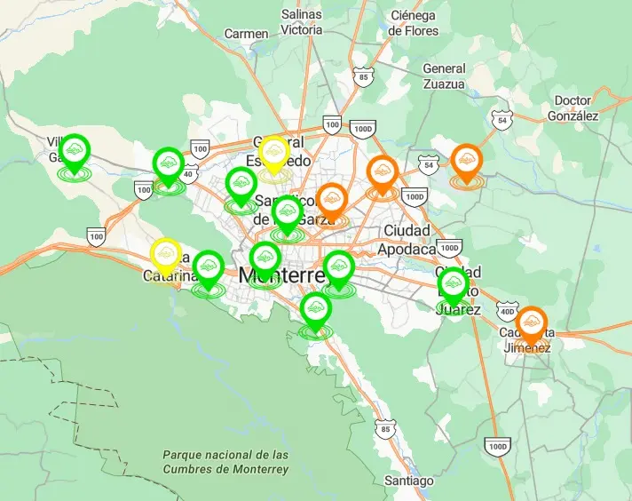 De las 15 estaciones, solo 9 presentan buena calidad del aire. Foto: SIMA Nuevo León.