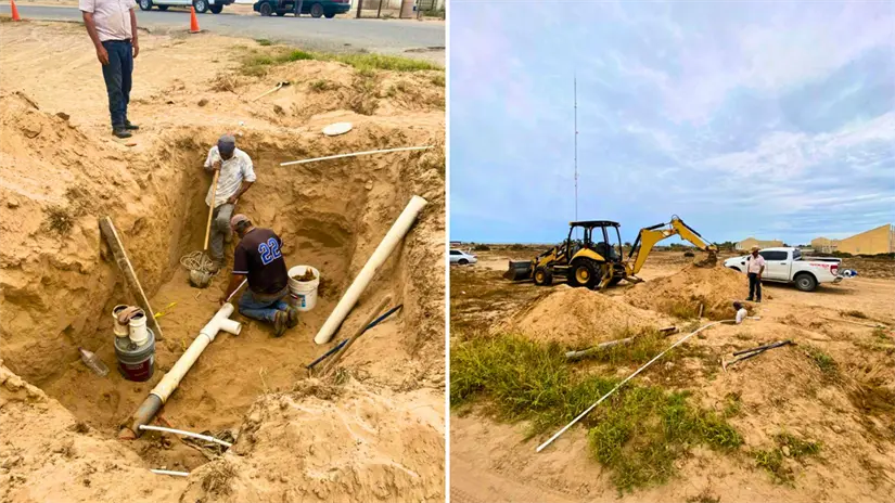 imagen recuadro Trabajos de ampliación de la red de agua potable en la comunidad de Las Barrancas, en Comondú, donde se busca mejorar la cobertura del servicio para las familias de la zona. Foto: Comisión Estatal del Agua de BCS