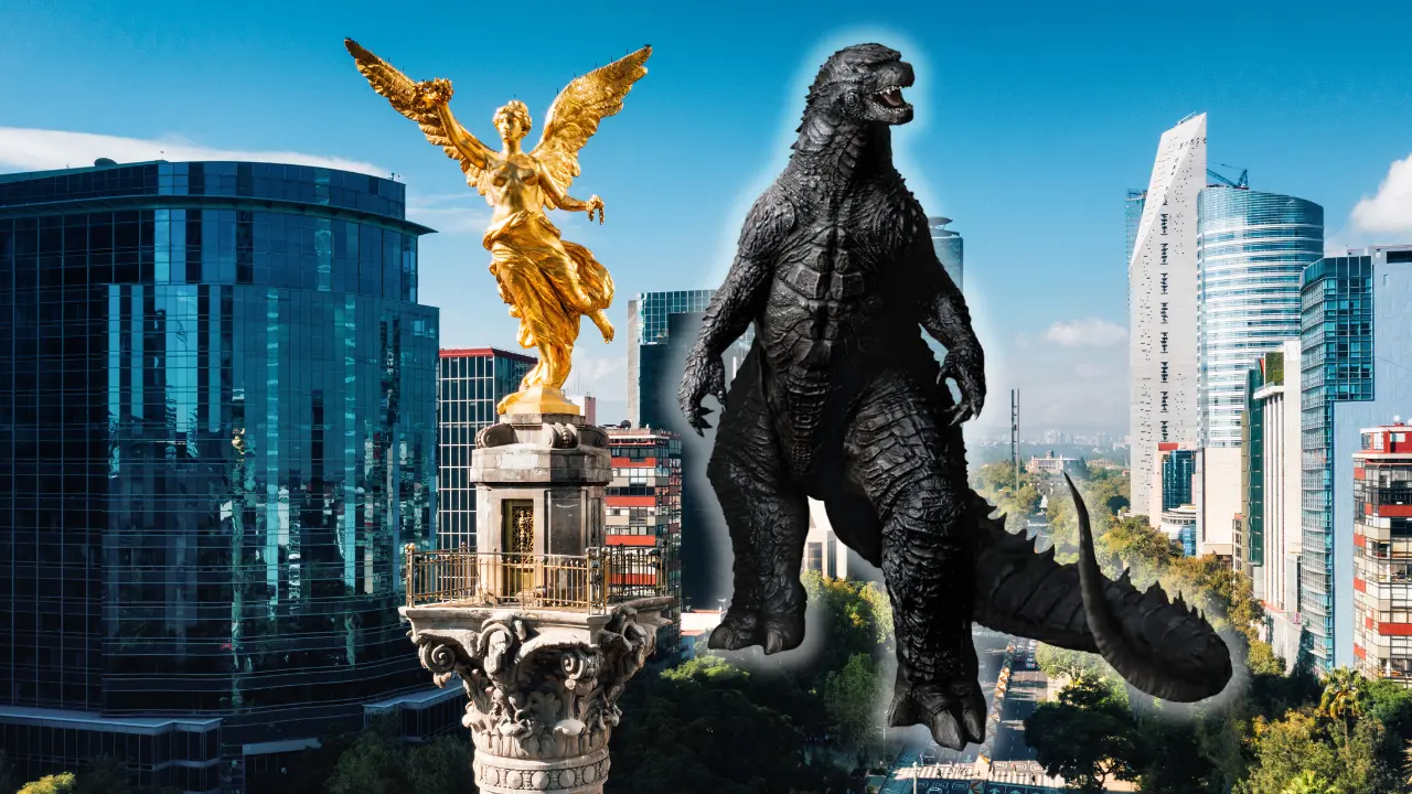 Ángel de la Independencia y Godzilla por exposición en CDMX. | Canva Pro | Toho Co., Ltd.