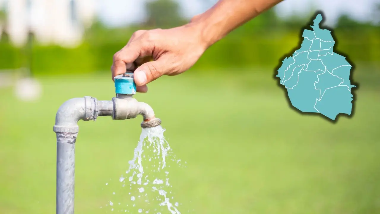 Mano cerrando la llave del agua, mapa de CDMX. Foto: Gobierno de CDMX | Canva