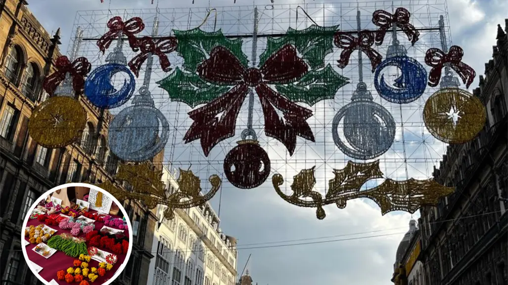 VIDEO | Campanas, esferas y cascabeles, así es el alumbrado navideño en el Zócalo CDMX este 2025