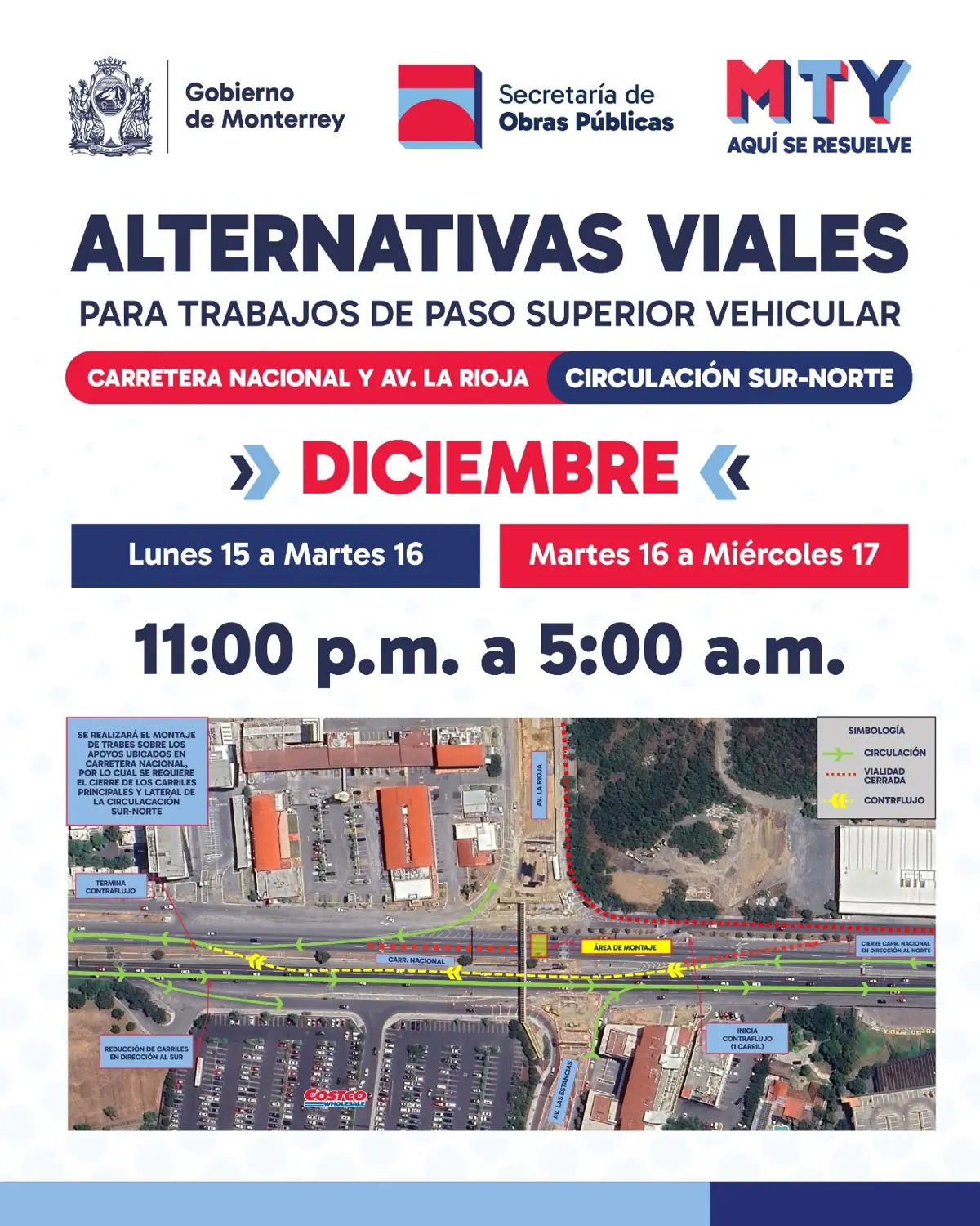 imagen recuadro Los cierres viales que se implementarán en la carretera Nacional a partir del 15 de diciembre serán nocturnos. Foto: Secretaría de Obras Públicas de Monterrey