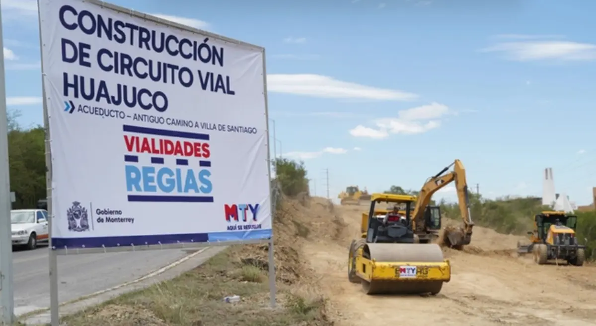Los cierres en la carretera Nacional por las obras del Circuito Vial Huajuco se realizarán en turno nocturno. Foto: Gobierno de Monterrey
