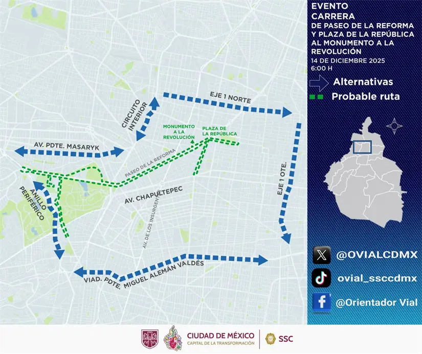 imagen recuadro Se registran cortes a la circulación sobre Av. Paseo de la Reforma entre Anillo Periférico y Av. Hidalgo, por carrera