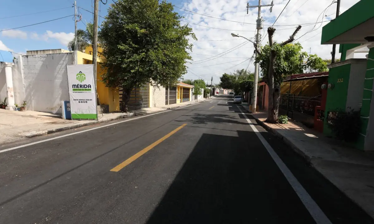 Una de las calles repavimentadas en el Poniente de Mérida Foto: Ayuntamiento de Mérida