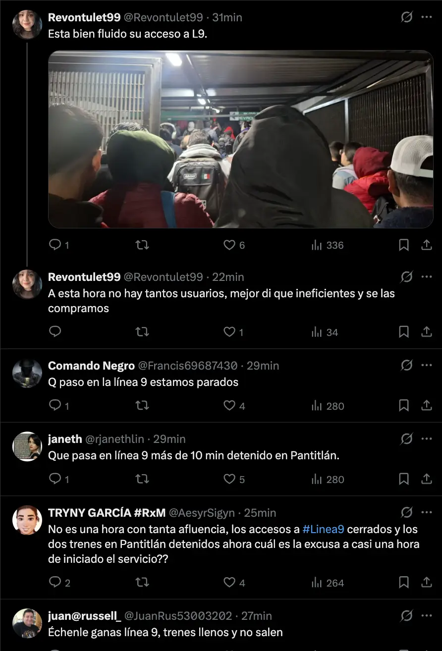 imagen recuadro Comentarios de usuarios de la Línea 9 del Metro CDMX. Foto: captura X (@MetroCDMX)