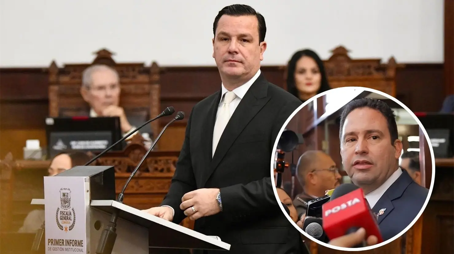 El fiscal Federico Fernández en el Congreso. Javier Díaz, alcalde de Saltillo. (Marco Juárez | Congreso de Coahuila)