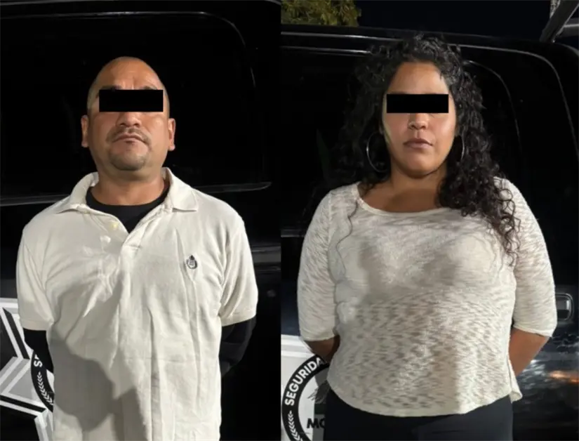 imagen recuadro Melissa Jazmín S y Missael Antonio M al momento de ser detenidos. Foto: Policía de Monterrey.
