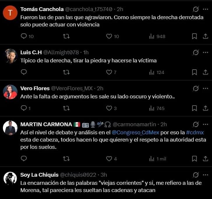 imagen recuadro Opiniones de usuarios en redes sociales respecto a la pelea entre diputadas en CDMX. Foto: captura de pantalla X @AlanAdameMX