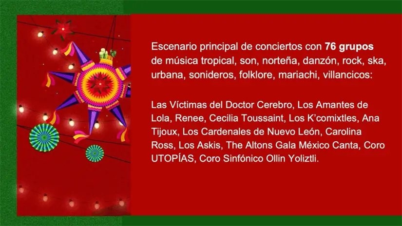 Luces de invierno, cartel promocional de los artistas y grupos que se presentarán. | Foto:Gobierno CDMX