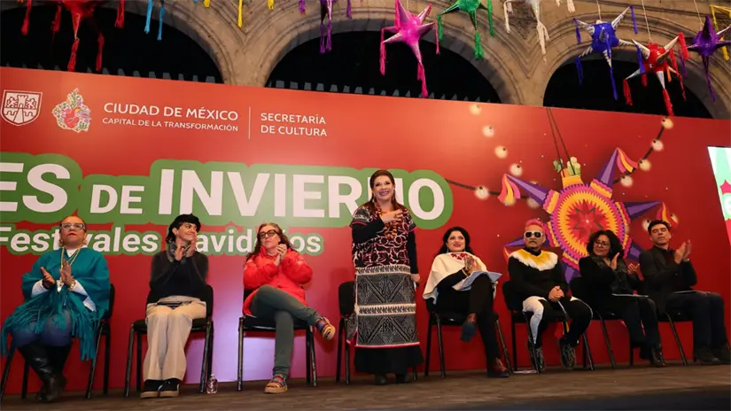 Clara Brugada en la presentación de luces de invierno, programación navideña y para abrir el año nuevo. | Foto:Gobierno CDMX