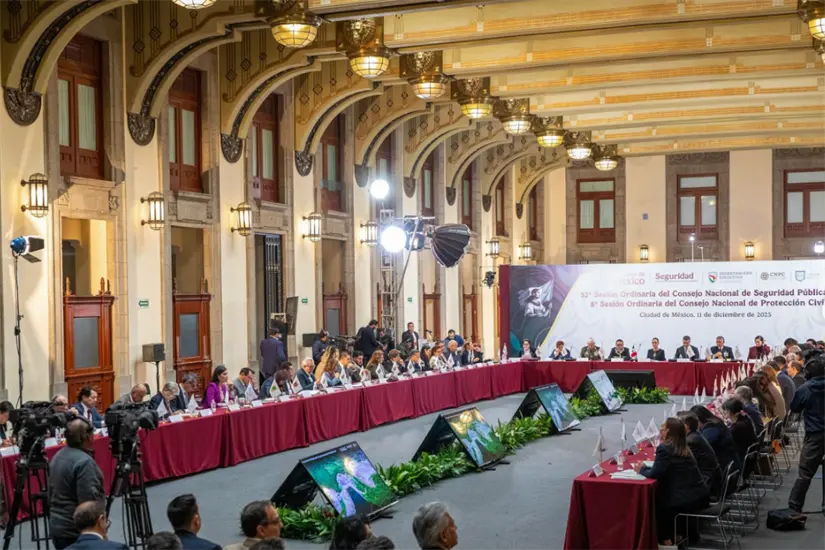 imagen recuadro LII Sesión Ordinaria del Consejo Nacional de Seguridad Pública, realizada recientemente en Palacio Nacional. Foto: Gobierno de México