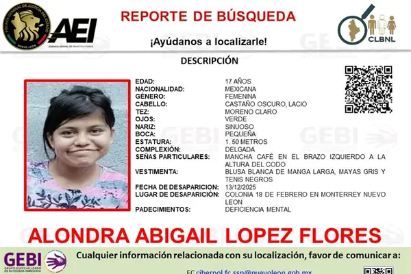Desaparece Alondra Abigail, de 17 años, en la colonia 18 de Febrero en Monterrey Desaparece Alondra Abigail, de 17 años, en la colonia 18 de Febrero en Monterrey