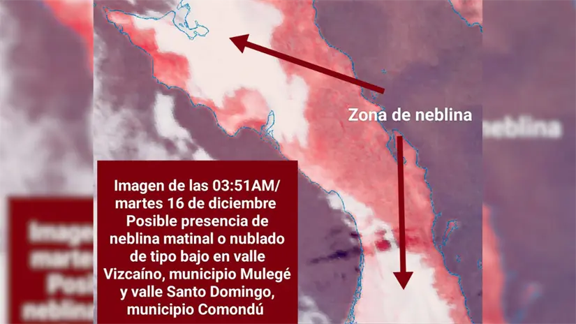 Durante la madrugada podrían presentarse bancos de neblina o nubosidad baja en el Valle Vizcaíno, en Mulegé, y el Valle Santo Domingo, en Comondú, reduciendo la visibilidad al amanecer. Foto: Subsecretaría de Protección Civil BCS