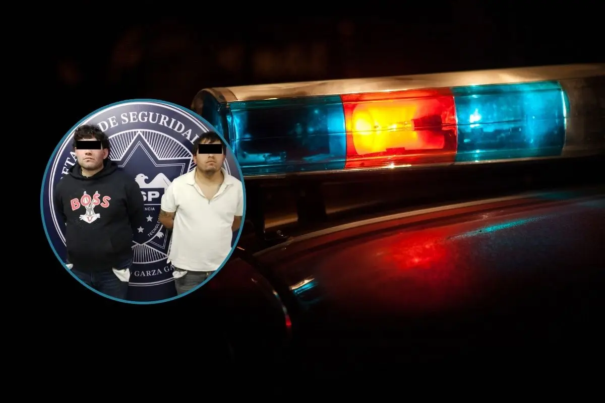 Elementos de la Policía de San Pedro Garza García detuvieron a dos personas por su presunta participación en un caso de extorsión. Foto: CANVA | Policía de San Pedro