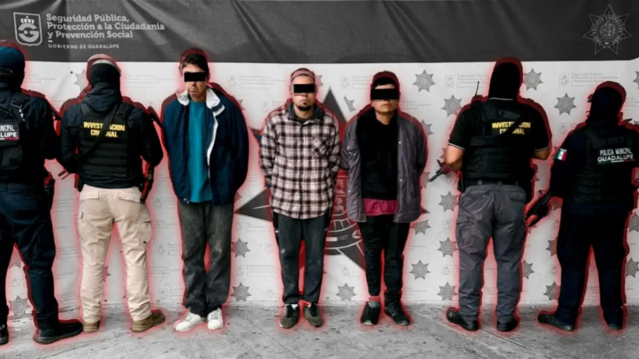 Luis Ángel, de 31 años; Alexis Eduardo, de 32; y Daniel Gerardo, de 48 años Foto: Policía de Guadalupe l Canva