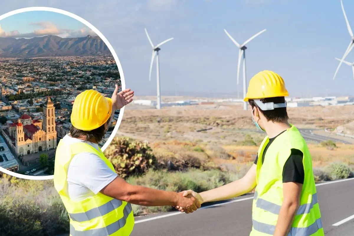 Inauguración de central éolica ilustrando el proyecto planeado para Saltillo / Fotos: Archivo POSTA MX | Canva