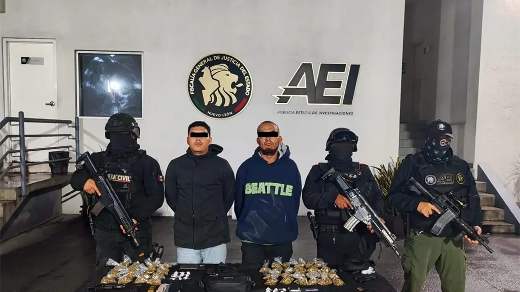 Fuerza Civil captura a dos generadores de violencia con armas y droga al sur de Monterrey