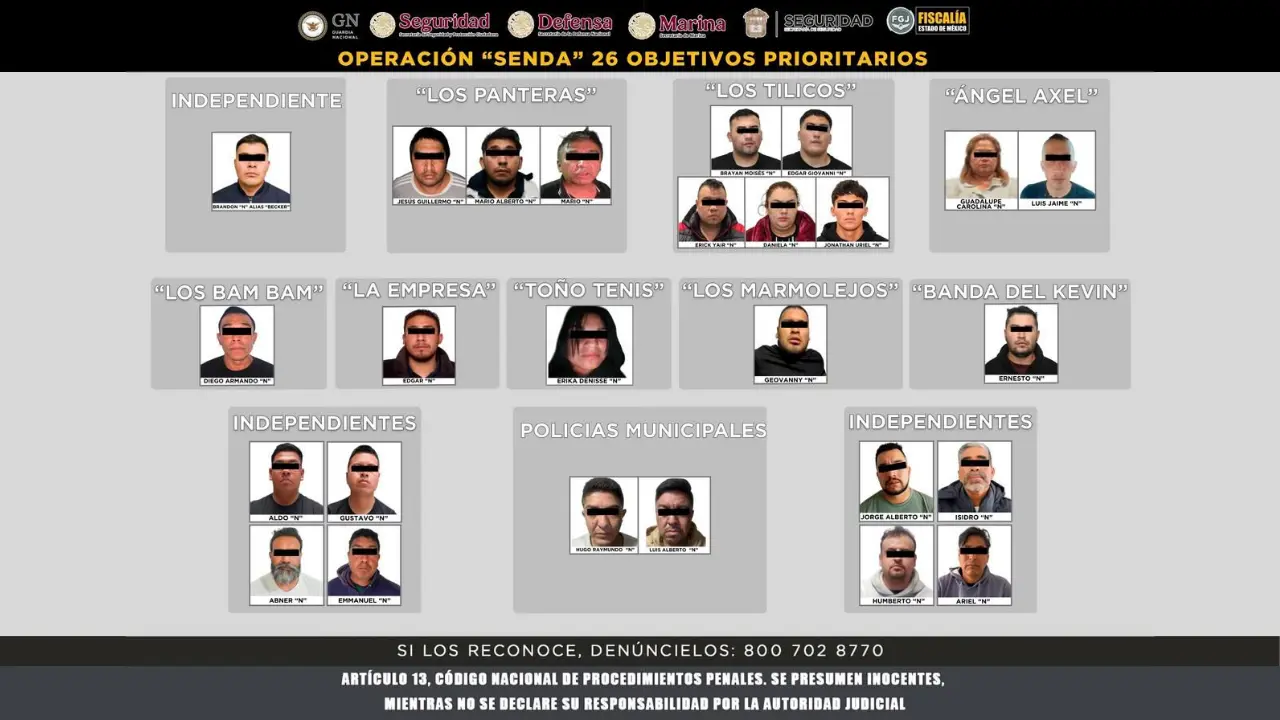 Personas detenidas durante operación Senda en el Edomex. Foto: Especiales